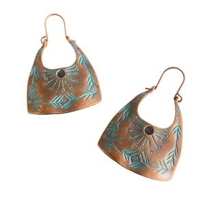 Bohemian Bronzed Turquoise Geometric Shape Drop Earrings